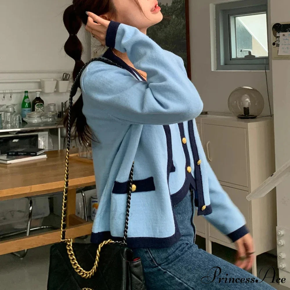 Spring Deep V-neck Extended Sleeve Knitted Cardigan Blue / One Size cardigans-241228