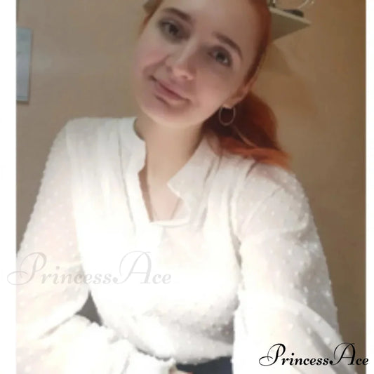 Spring Extended Sleeve Ivory Workplace Blouse blouse-250126