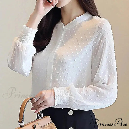 Spring Extended Sleeve Ivory Workplace Blouse WHITE / S blouse-250126