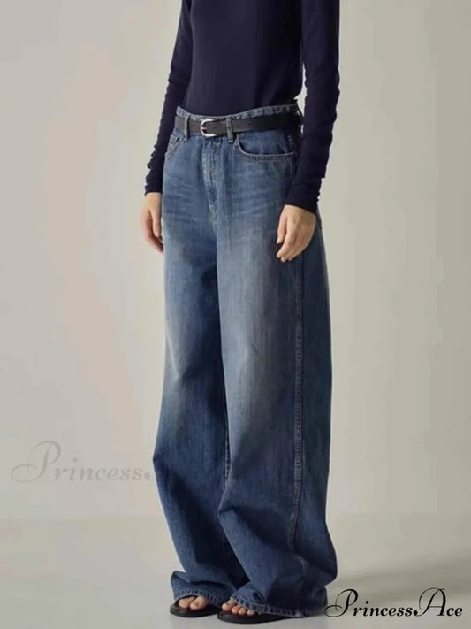 Spring Fall New High-waisted Wide-leg High Quality Long Baggy Y2K Jean
