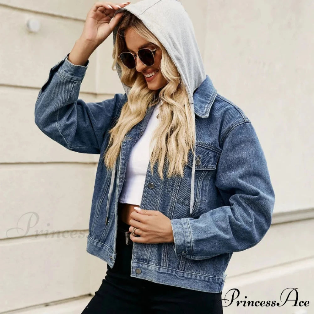 Spring Summer European American Style Short Hooded Long-sleeved Casual Jacket