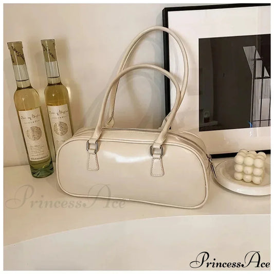Spring Vintage Faux Leather Underarm Shoulder Bag White shoulder-250126