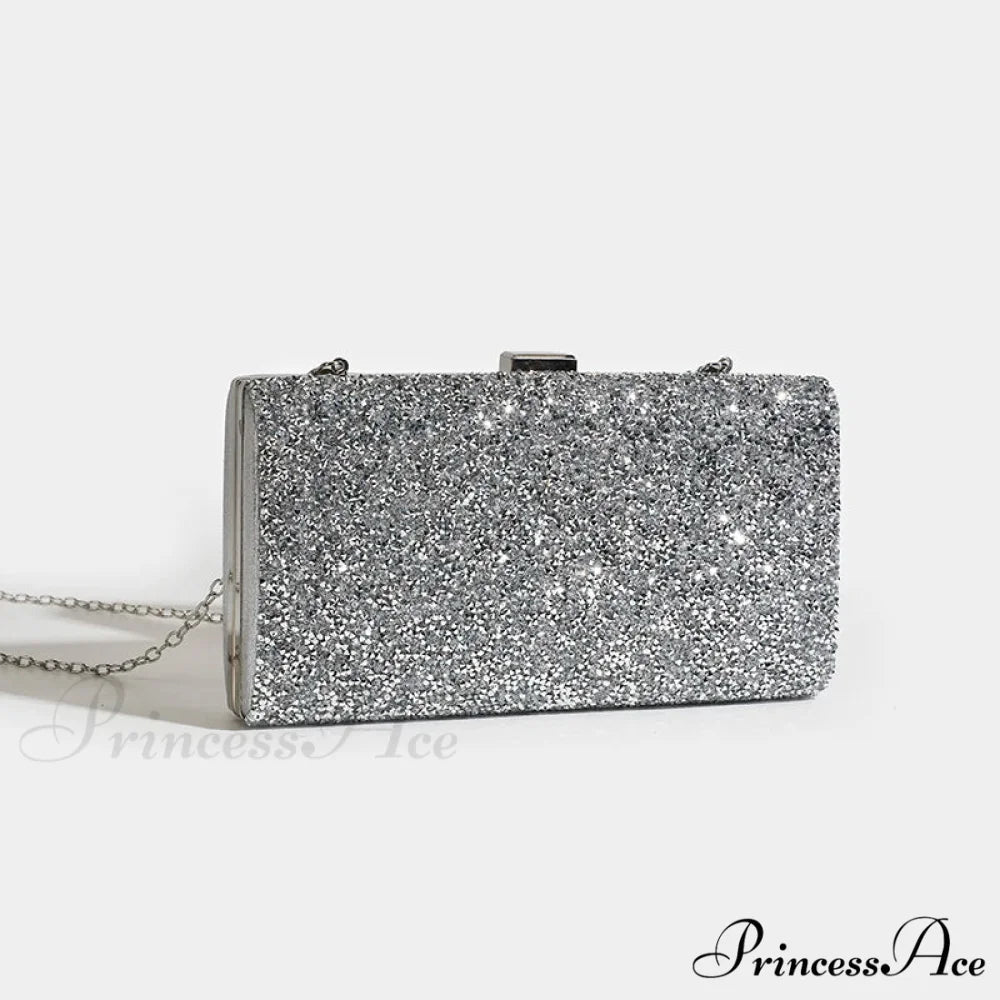 Square Purses Women’s Celebration Evening Pouch Bag SILVER / (20cm clutchbag-250126