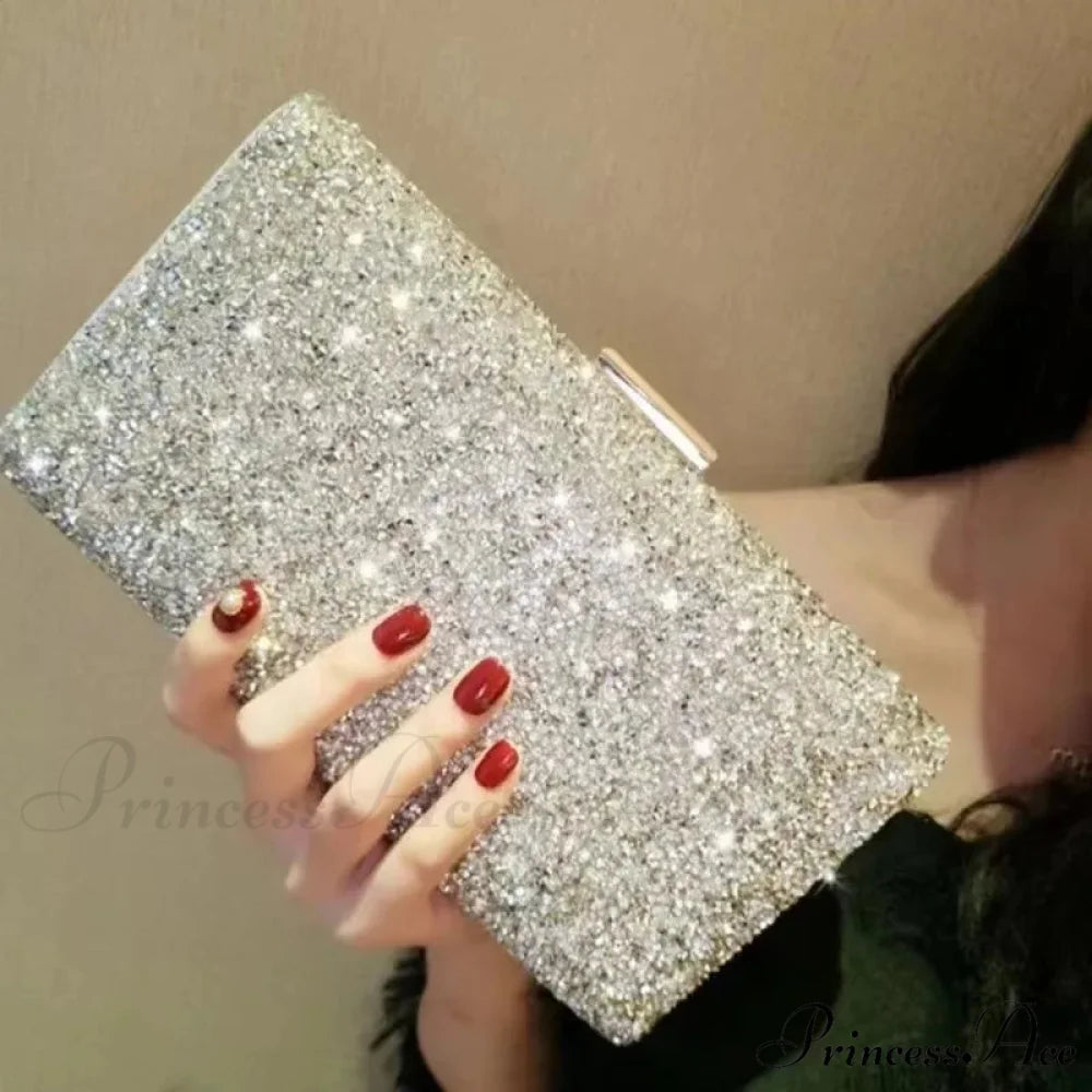 Square Purses Women’s Celebration Evening Pouch Bag SILVER / (20cm clutchbag-250126