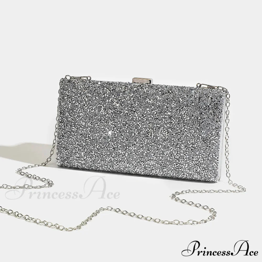 Square Purses Women’s Celebration Evening Pouch Bag SILVER / (20cm clutchbag-250126