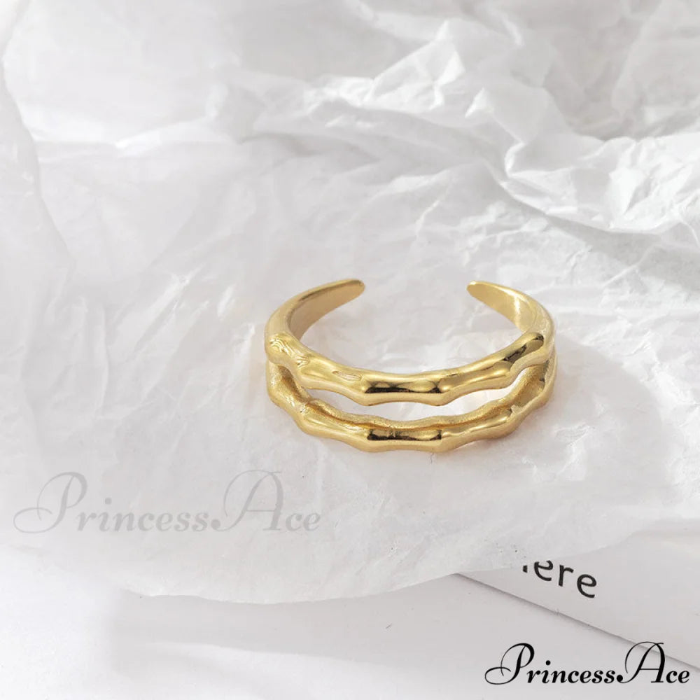 Stainless Steel Casting Double Layer Bamboo Ring gold / 6