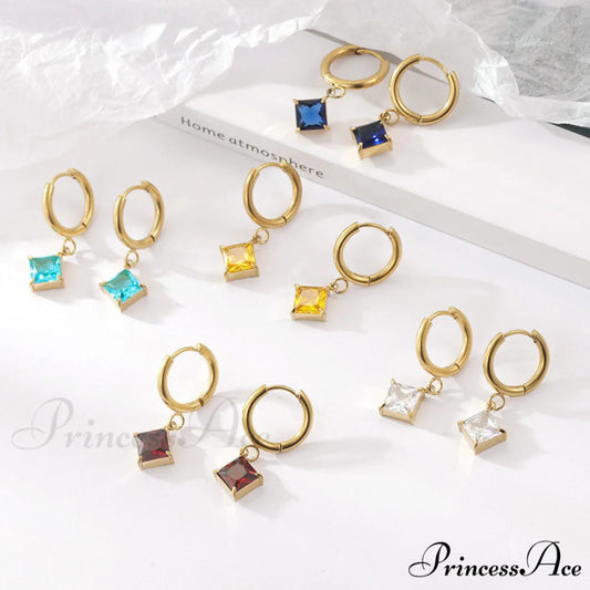 Stainless Steel Shining Diamond Drop Earrings