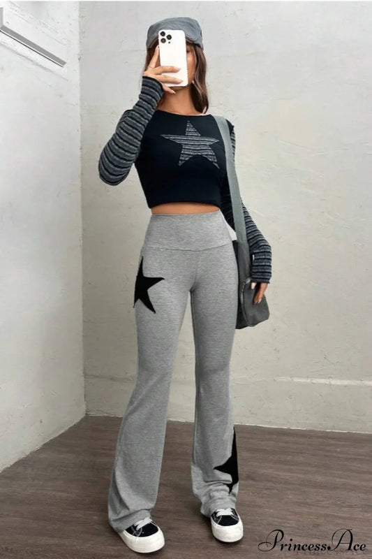 Star Stretchy High Waist Slim-Fit Flared Pants