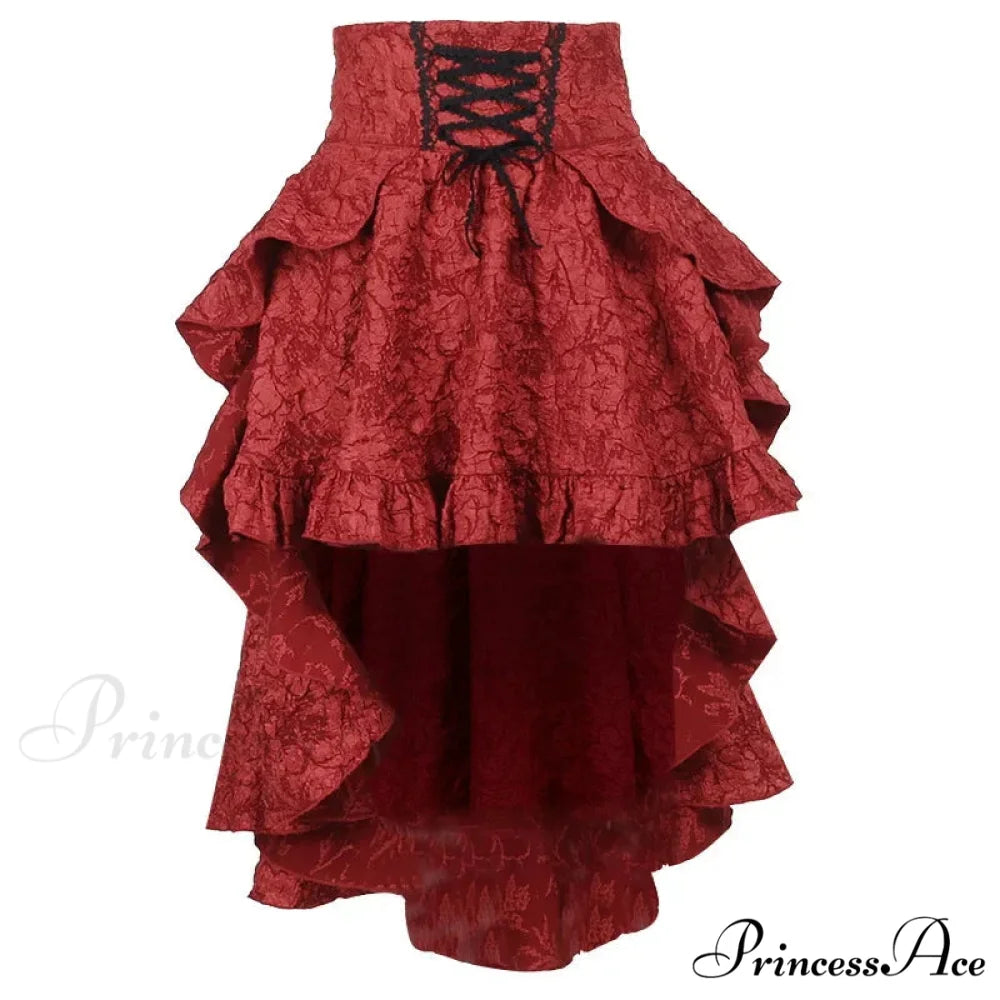 SteamWomen Gothic Irregular Shirring Pleated Party Maxi Long High Low Costumes Sexy Corset Skirt RED / S