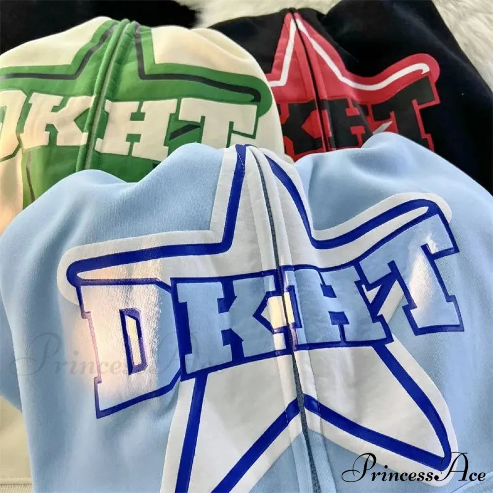 Stellar Print Vintage Zipper Hoodie hoodies-241228