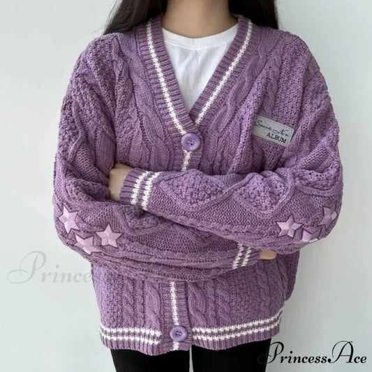 Stellar Stitched V-neck Cardigan Purple / S cardigans-241228