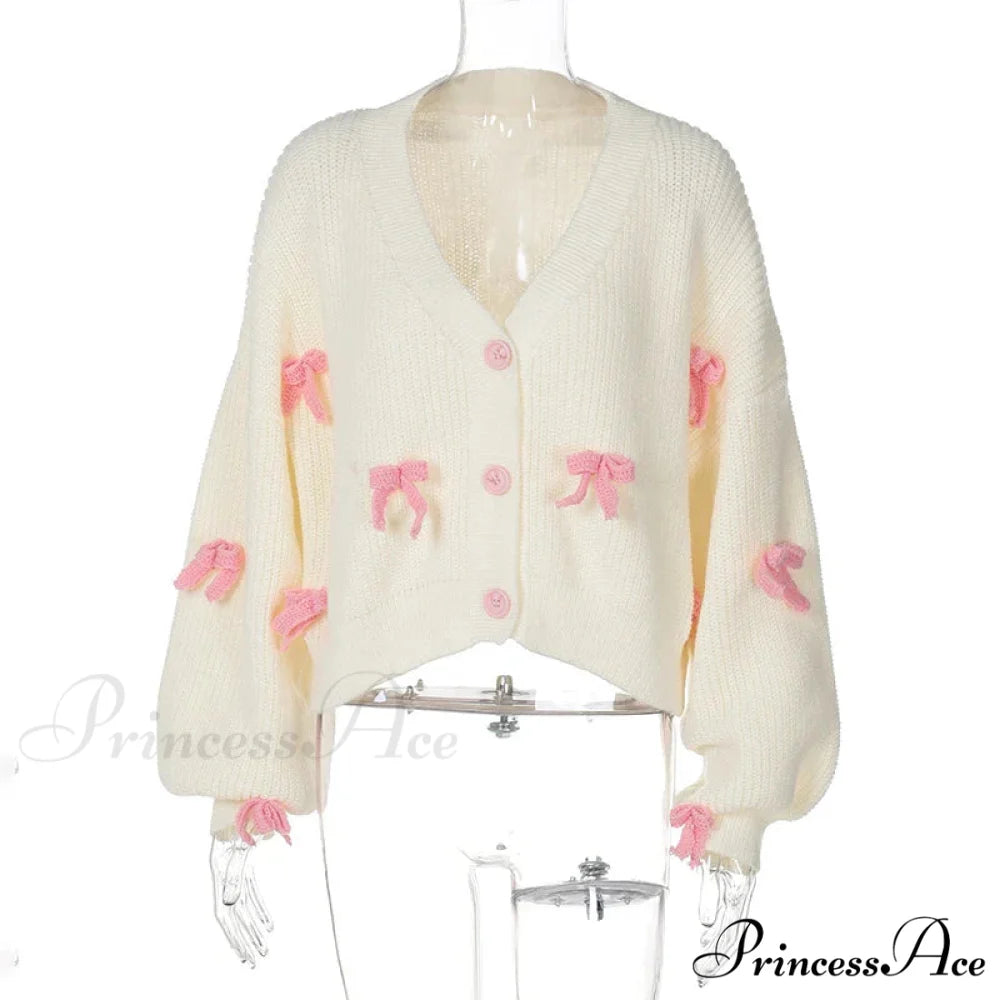 Stitched Bow Plunging Neckline Cardigan cardigans-241228