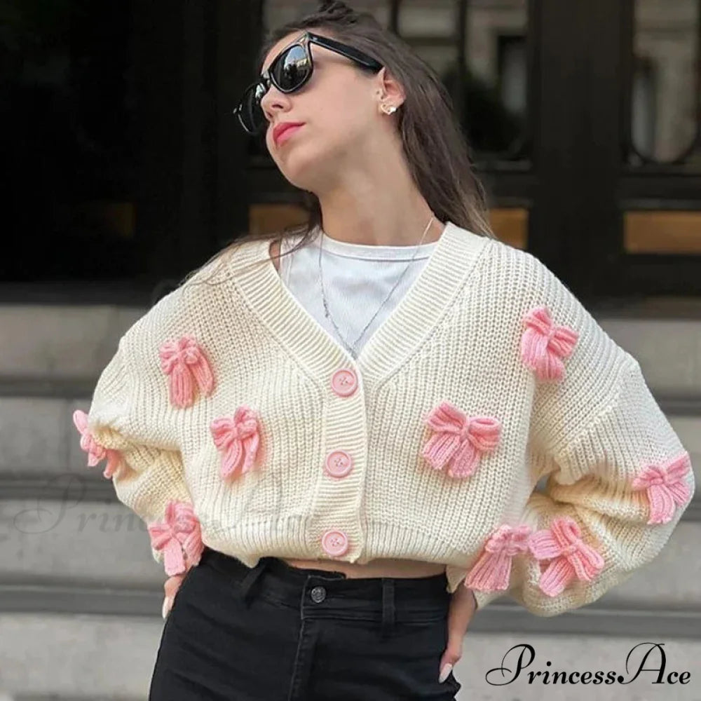 Stitched Bow Plunging Neckline Cardigan cardigans-241228