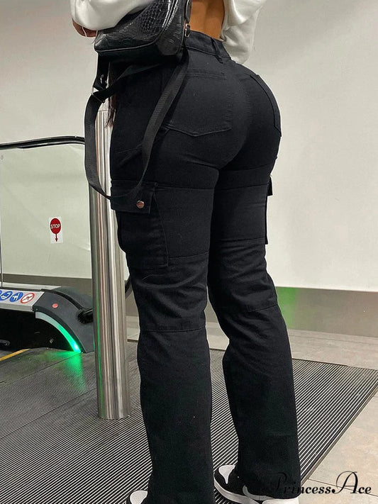 Straight Leg Cargo Pants Black / S