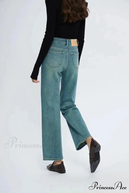 Straight Leg Denim Pant New Korean Straight Woman Female Spring 2024 Jean Blue / 25