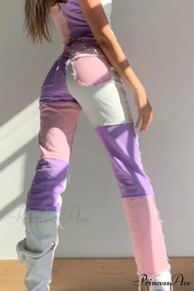 Straight-leg Jeans with Panels Pink / S