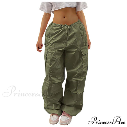Straight Wide Leg Loose Trousers Cargo Pants Green / XS