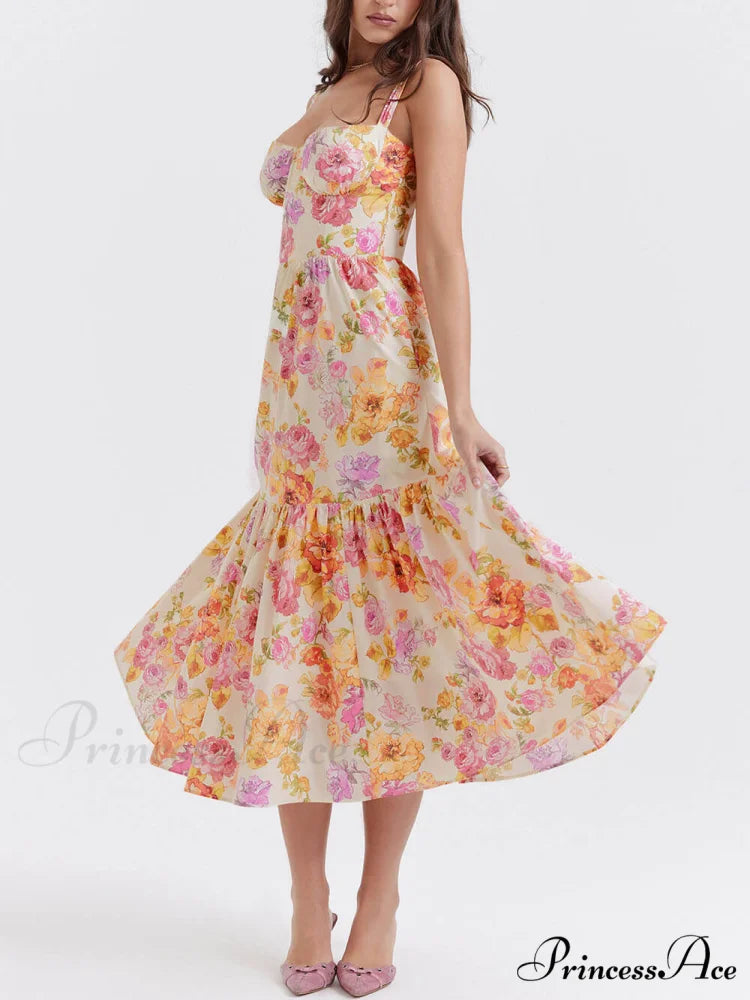Strap A-Hem Stylish Floral Midi Dress