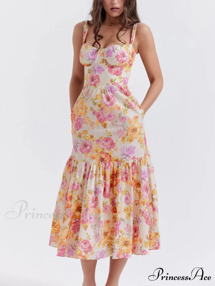 Strap A-Hem Stylish Floral Midi Dress