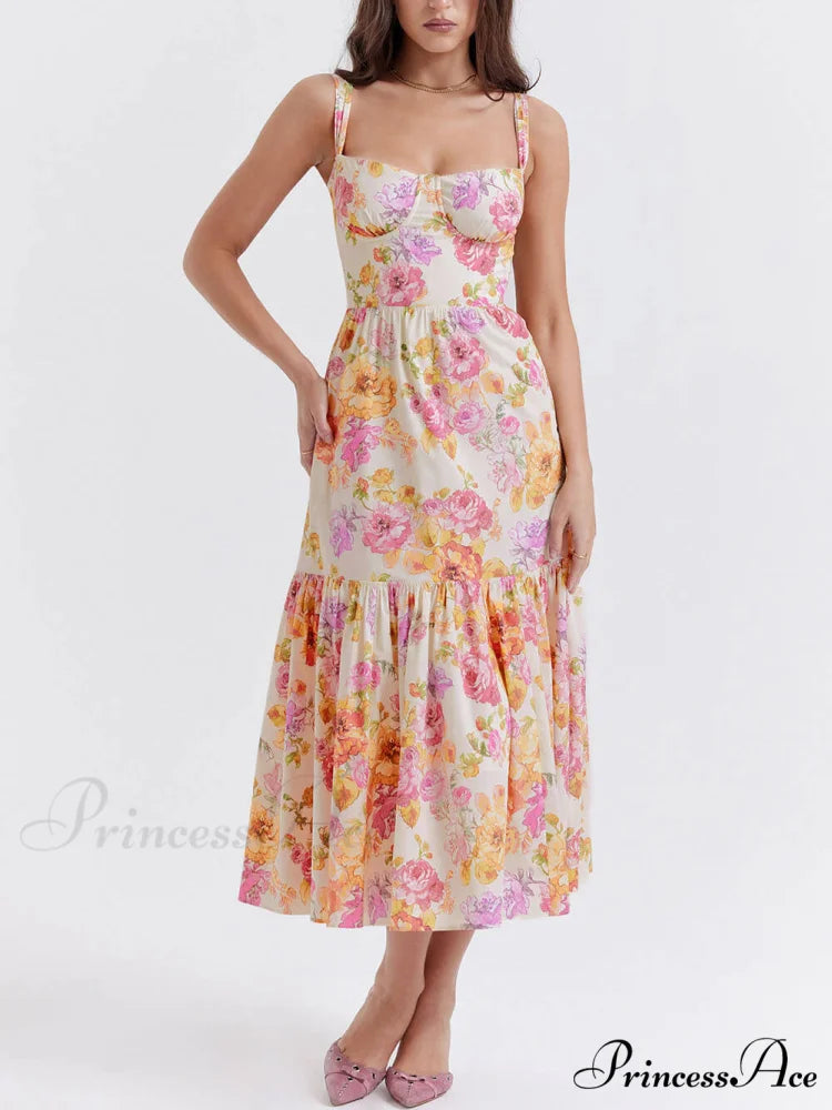 Strap A-Hem Stylish Floral Midi Dress