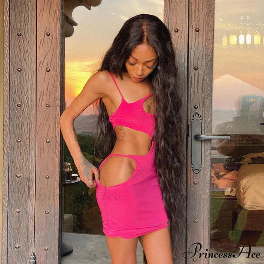Strap Hollow Tight Solid Sexy Perforated Cut Out Dress