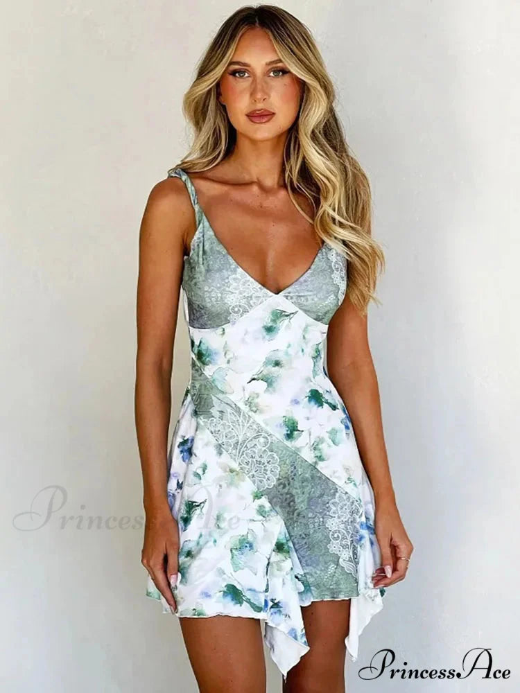 Strap Printed Contrast Mini Dress minidress-250223