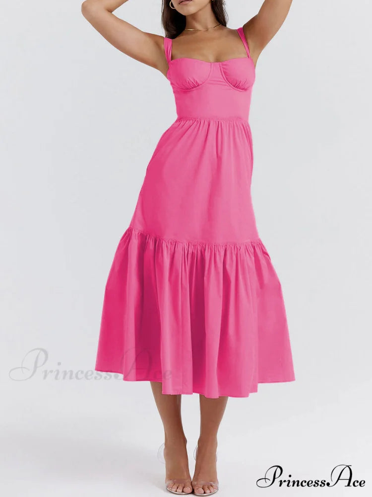 Strap Solid Color Charming A-Hem Midi Dress