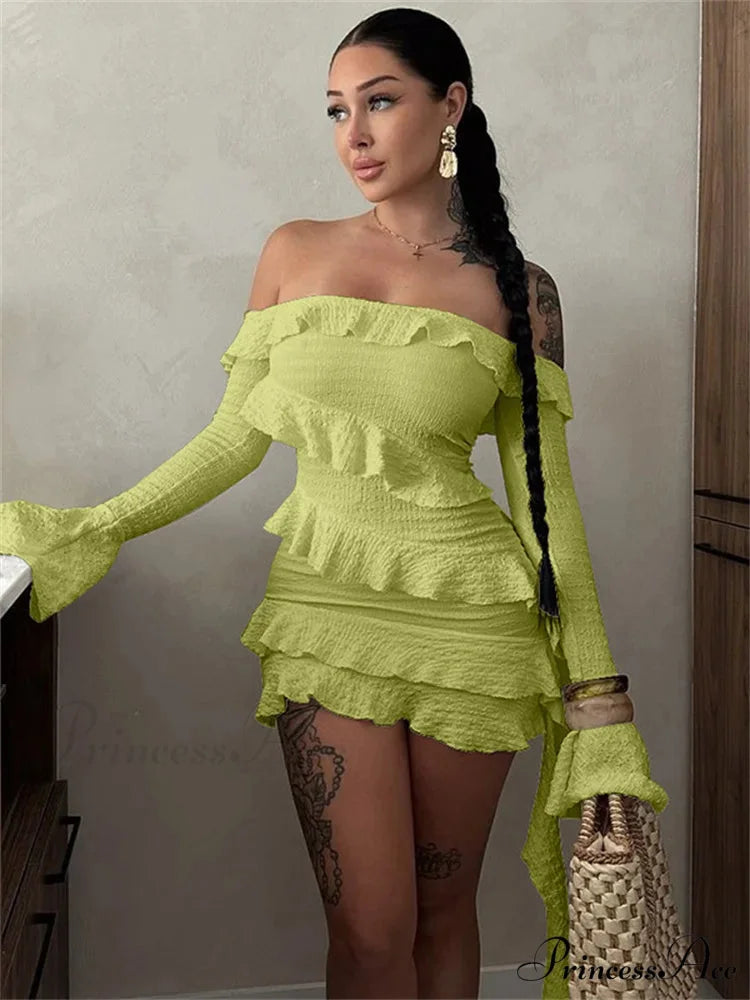 Strapless Fringe Wrap Mini Dress Green / S minidress-250223