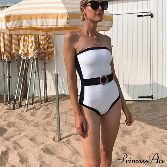 Strapless Multicolored Polka Dot Designer Swimsuit One Piece onepiece-250223