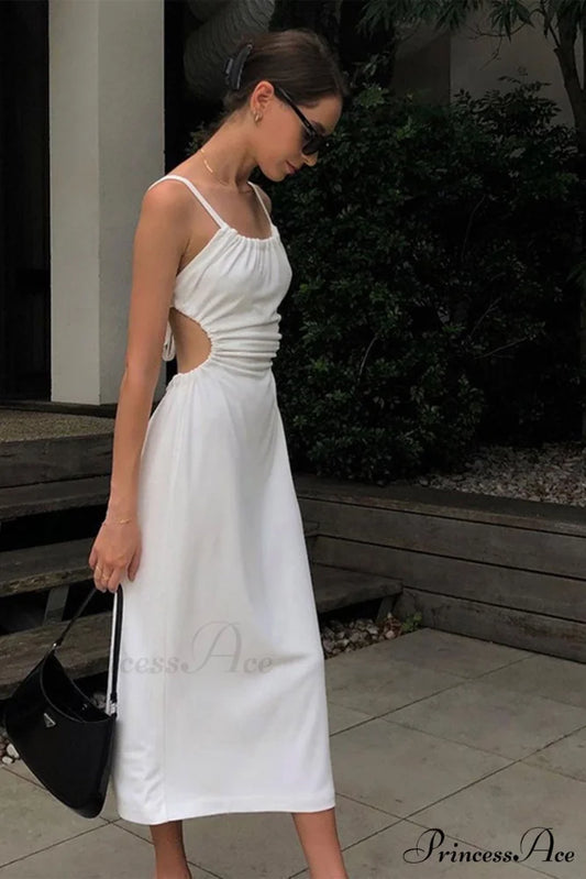Strappy White Dress with Cut-out Back White / S