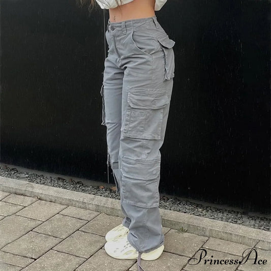 Streetwear Pockets Wide Leg High Waist Straight Trousers