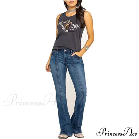 Stretch Casual Flare Women’s High Waisted Butt-lifting 2024 Spring Summer for Woman Streetwear Raw Edge Flared Denim