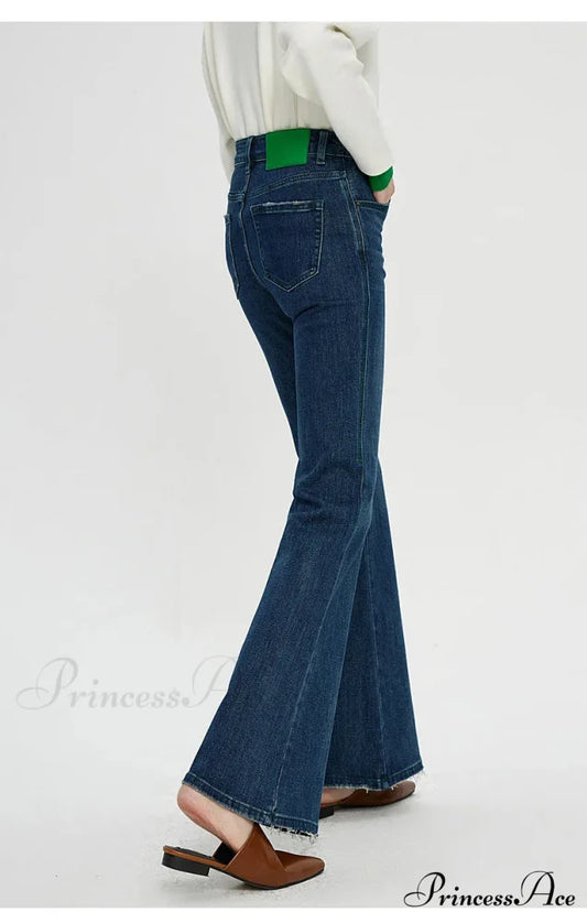 Stretch Flare High Waist Slim Flare Ladies Casual Streetwear Denim Jean Blue / 25