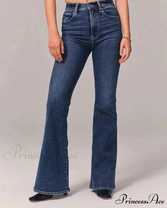 Stretch High Waist Slimming Skinny Flare Women’s Casual Fashion Slim fit Small Summer 2024 New Jean Dark Blue / S