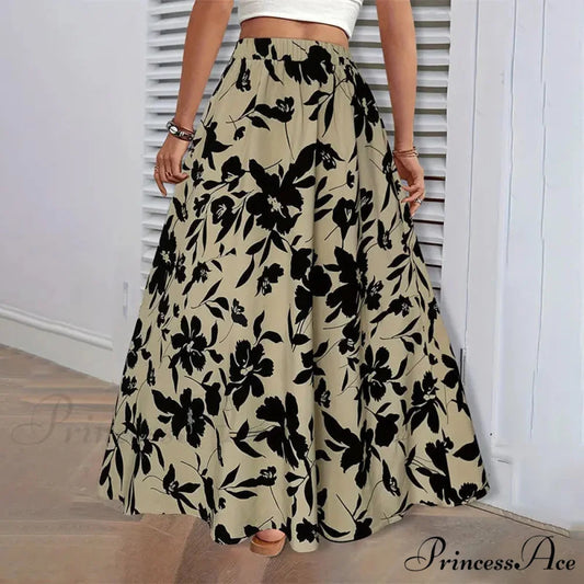 Stretchy Waist Blossoms Printed Women’s Flared Skirt Summer Sophisticated skirt-250126