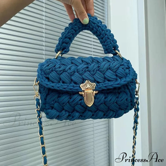 String Knitting Creator Chains Crossbody Purse Blue handbag-250126