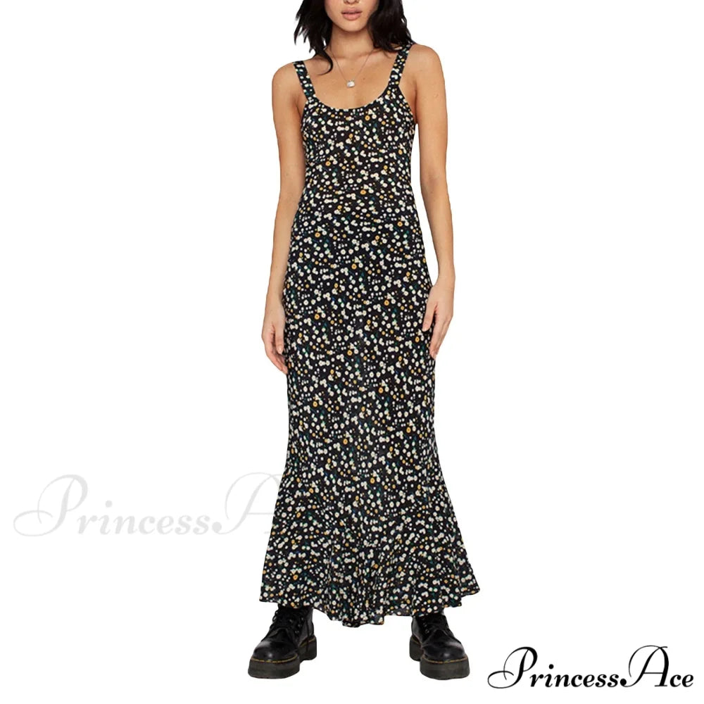 Strip Sleeve Bodycon Maxi Dress Black / S
