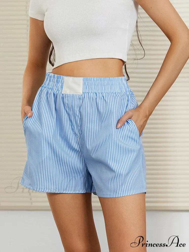 Stripe Tall Stretchy Waist Short blue / S short-250223