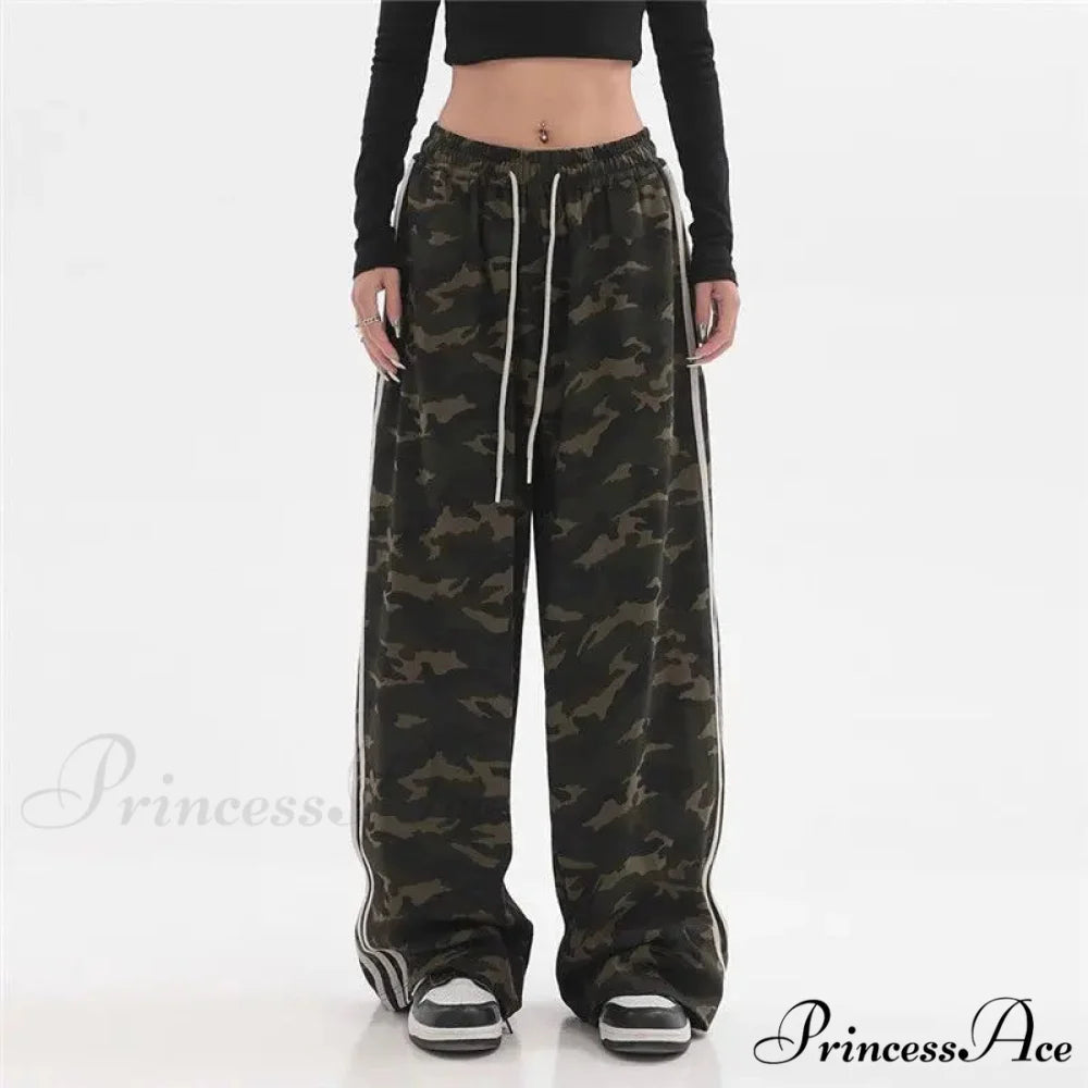 Striped Baggy Jogging Trousers Camouflage / S pants-241228