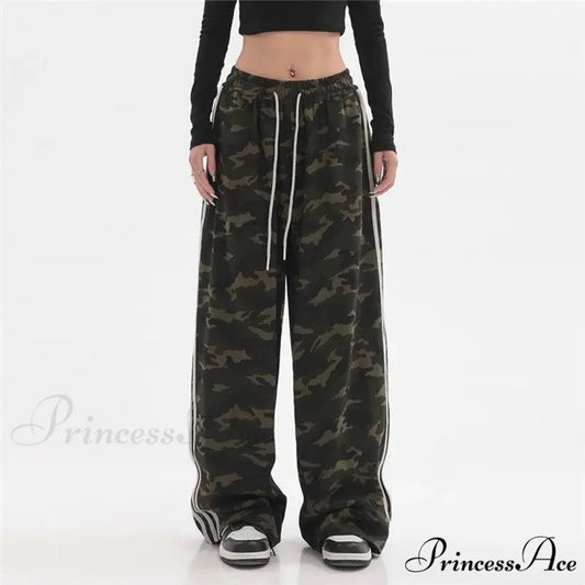 Striped Baggy Jogging Trousers Camouflage / S pants-241228