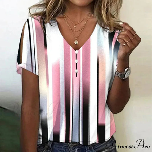 Striped Casual Blouse Pink / S