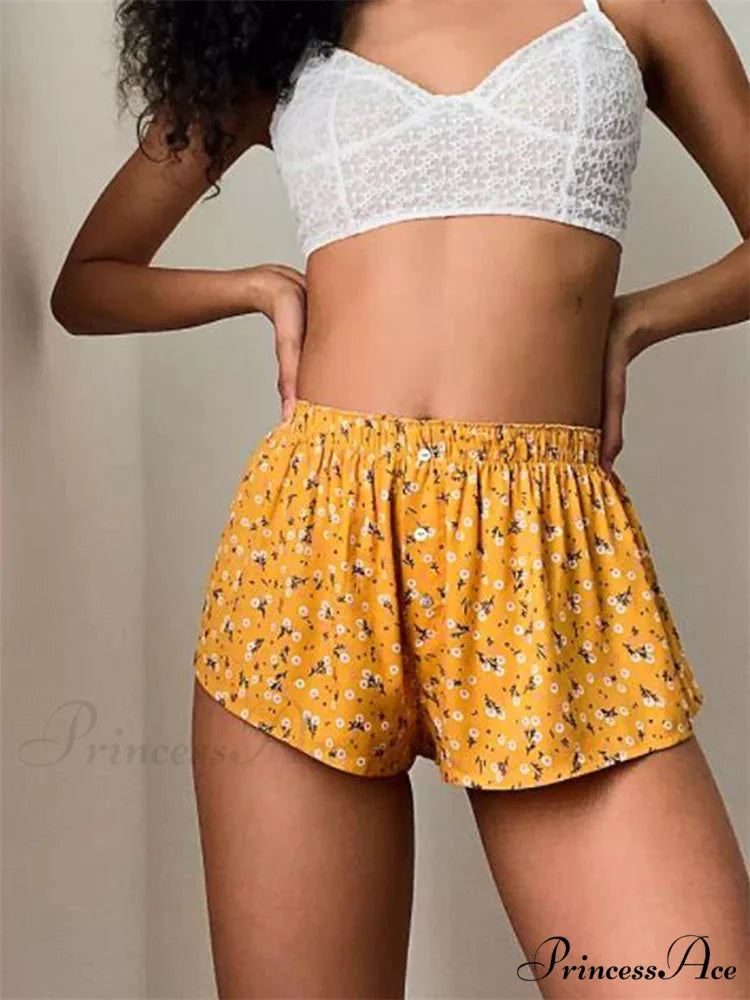 Striped Flowered Button Informal Brief orange / S short-250223