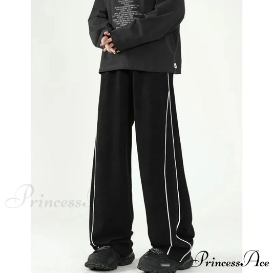 Striped Sweatpants Baggy Trousers Black / M pants-241228