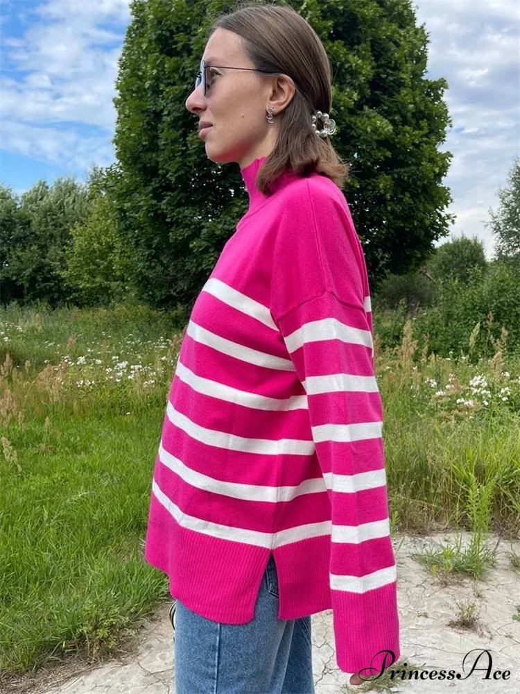 Striped Turtleneck Knitted Cozy Stylish Long Sleeve Comfortable Casual Warm Sweater