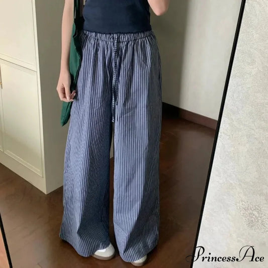 Striped Y2K Women Informal Stretchy Trousers purple / S pants-241228