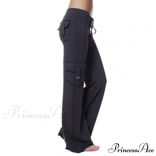 Strong Elastic Wide Leg Soft Sports Drawstring Straight Cargo Pants Black / M