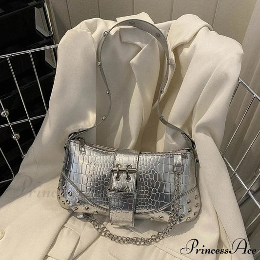 Stylish 2000s Folded Armpit Shoulder Bag Silver / 25x13.5x0.5cm shoulder-250126
