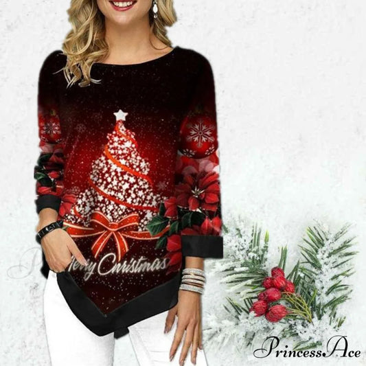 Stylish Asymmetrical Patterned Tee C Red / S