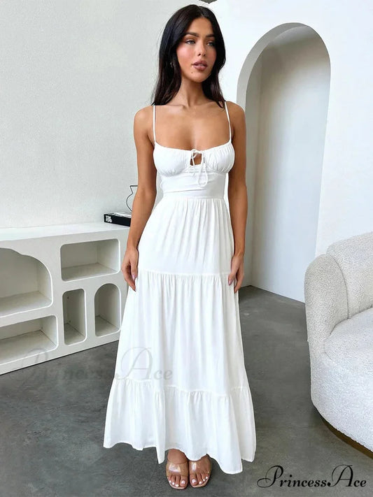 Stylish Bandage A-line Holiday Dress White / S vacationdress-250223