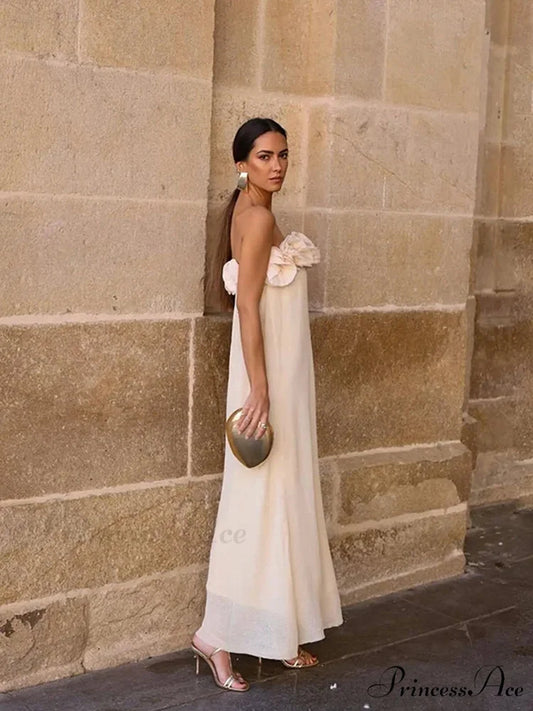 Stylish Blossom Envelop Sleeveless Open-back Maxi Floral Dress APRICOT / S floraldress-250126